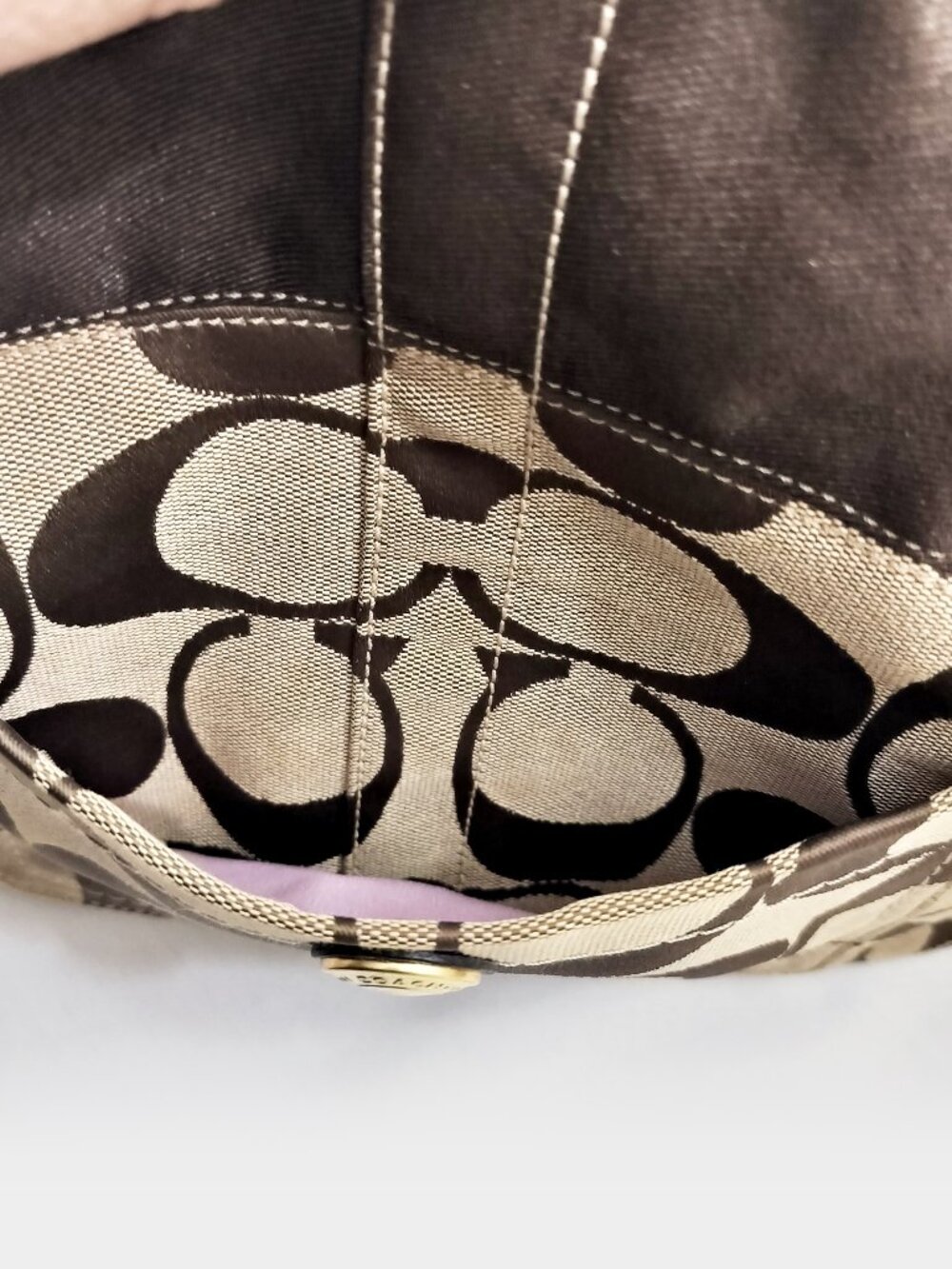 COACH Legacy 11689 Signature Monogram Canvas Shoulder Bag Hobo Handbag Tote Tan - Picture 13 of 15